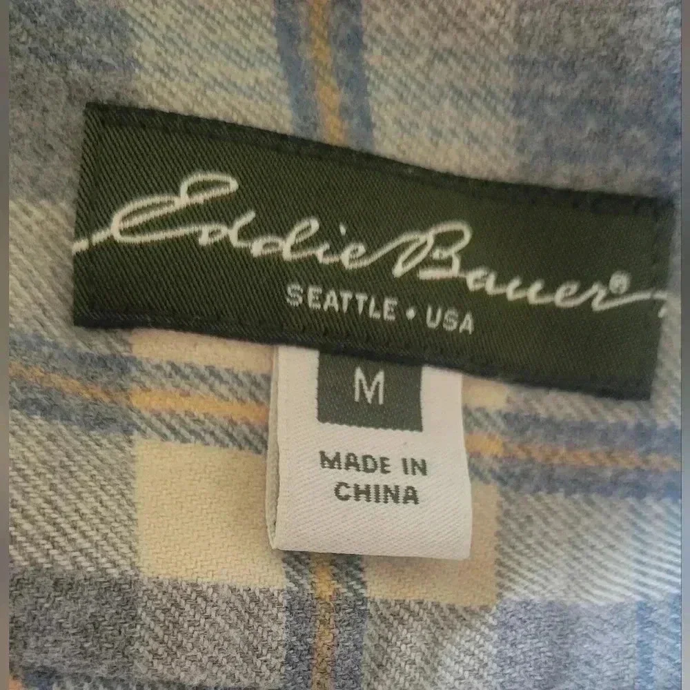 Eddie Bauer cozy pastel yellow & blue flannel shirt size medium - Picture 9 of 9